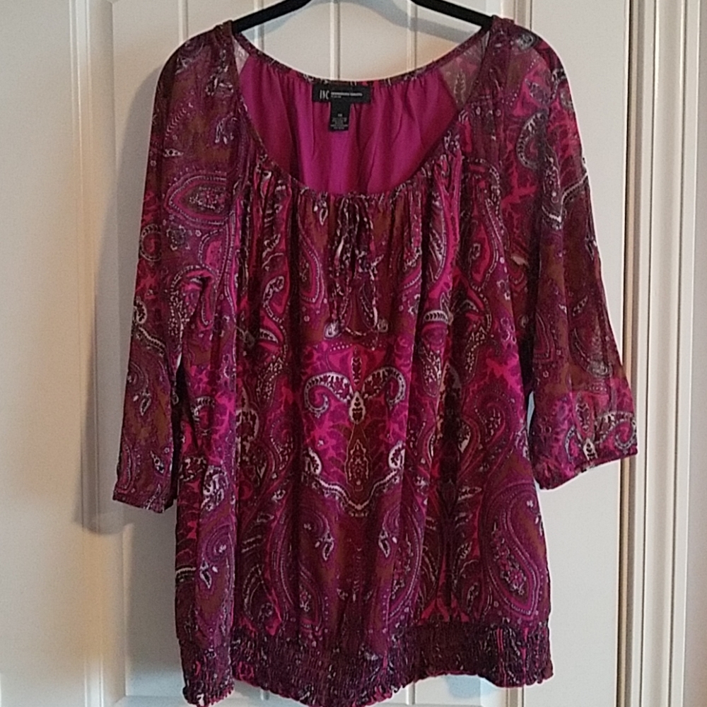 INC 1X fushia paisley blouse